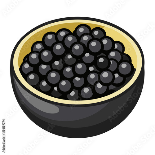 Illustration of a bowl filled with black caviar a luxurious and gourmet food item perfect for culinary themes food illustrations or representing fine dining experiences