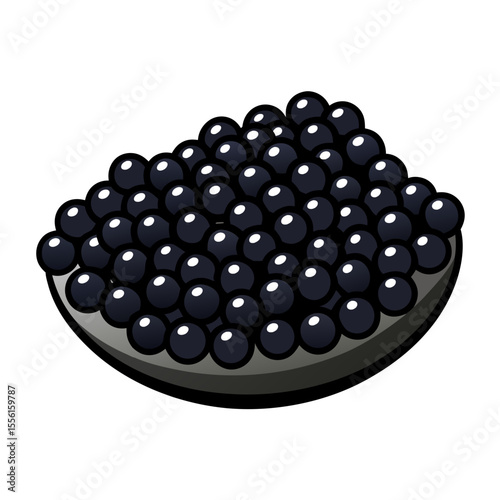 Stylized Illustration of Black Caviar in a Bowl Representing Luxury and Gourmet Food Suitable for Culinary Themed Designs and Restaurant Menus with a Clean and