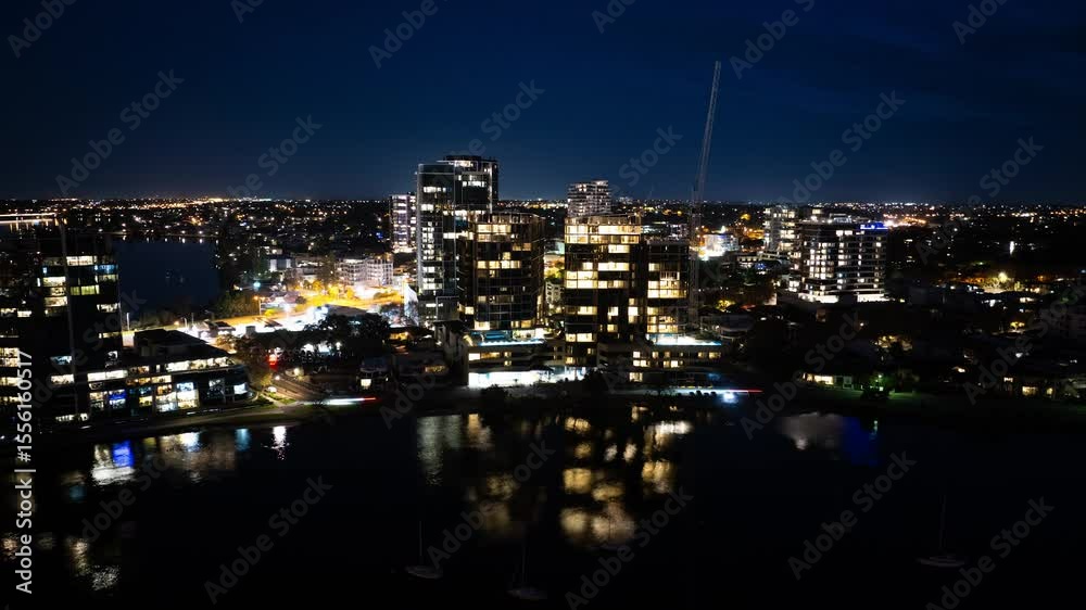 4k Aerial Drone Sunset Hyperlapse of Luxury Perth Apartments, Riviere Applecross, Edge Visionary Living, Finder Apartments under construction, Mt Pleasant Applecross Perth, Western Australia