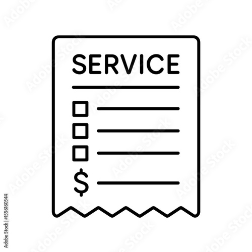 Service receipt icon with checklist and cost – outline