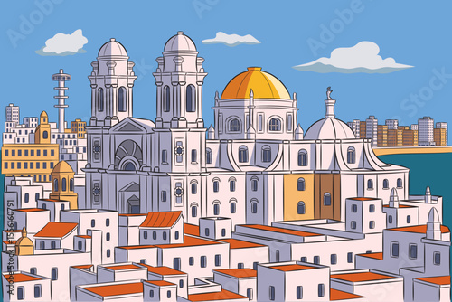 Cadiz Cathedral and city view in Spain