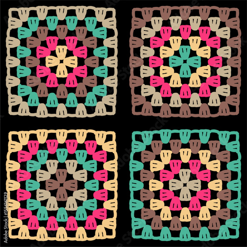 Seamless pattern with crochet granny square wallpaper handmade decorative art design print	
