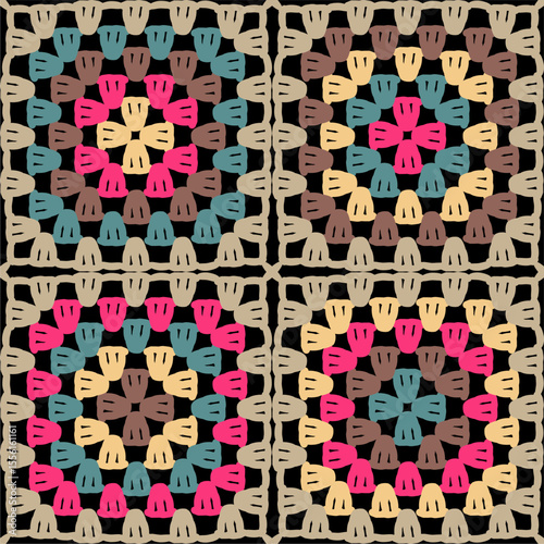 Pattern with crochet granny square wallpaper handmade decorative art design print