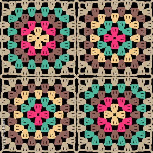Pattern with crochet granny square wallpaper handmade decorative art design print