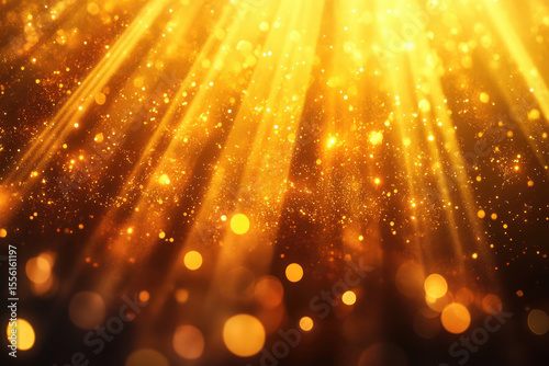 Golden particles and light beams illuminate a textured path creating a magical and ethereal atmosphere
