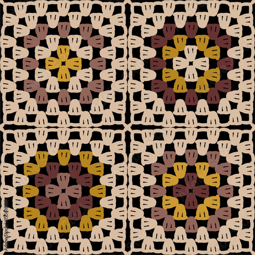 Seamless pattern with crochet granny square wallpaper handmade decorative art design print	

