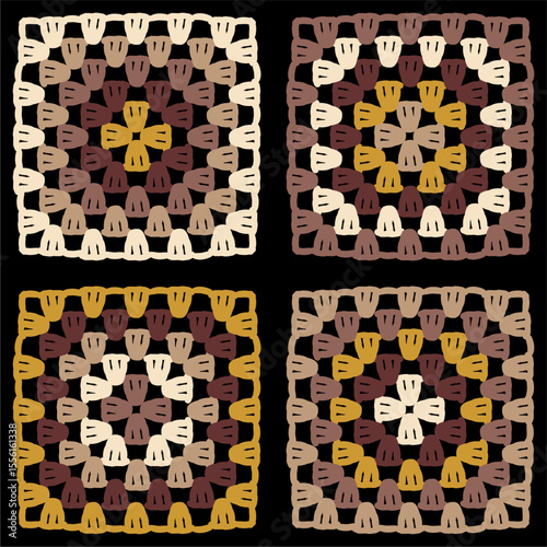 Seamless pattern with crochet granny square wallpaper handmade decorative art design print	
