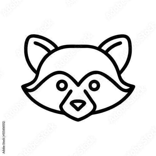 Raccoon head silhouette looking curiously simple linear vector icon 