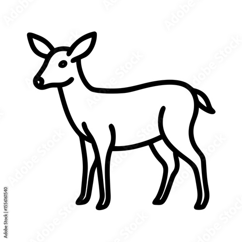 White-tailed female deer fawn standing cutely simple linear vector icon