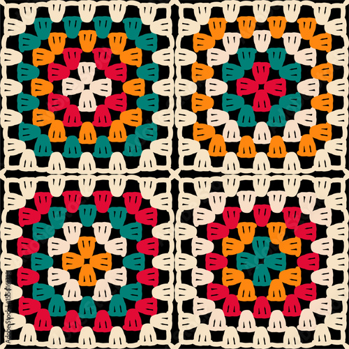 Pattern with crochet granny square wallpaper handmade decorative art design print
