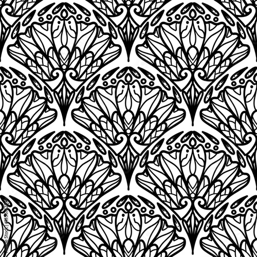 250680 line scribble repeat pattern, motifs floral hand drawn, scribble style, scallop pattern, design for seamless floral pattern, printing, wrapping, background and craft