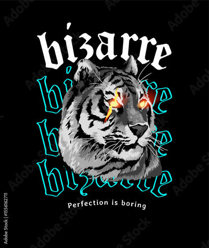 bizarre slogan with black and white tiger vector illustration