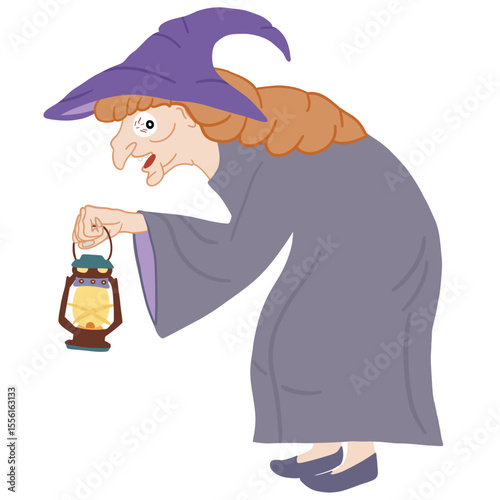 halloween wicked witch drawing in cartoon style with lantern light horror theme and mysterious magical elements
