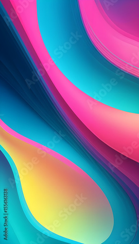 Abstract vibrant smartphone wallpaper with neon colors, smooth gradients, dynamic swirls, and soft light effects. Mix of pink, blue, yellow, turquoise. Glossy, futuristic 4K look.
