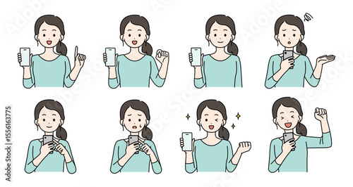 スマホを持つ女性のイラストセット
