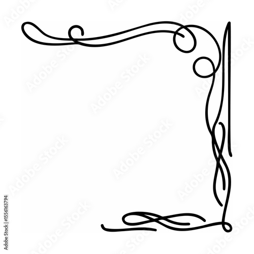 Elegant black decorative corner border element with swirls and flourishes on white background