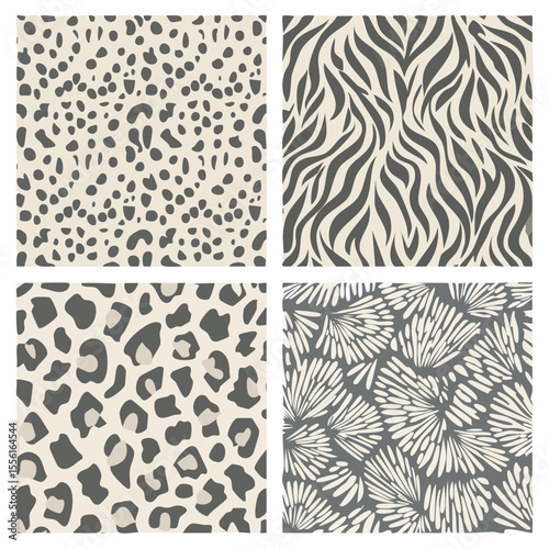 Four Animal Print Patterns Cheetah Zebra Floral Beige Grey cheetah print leopard print