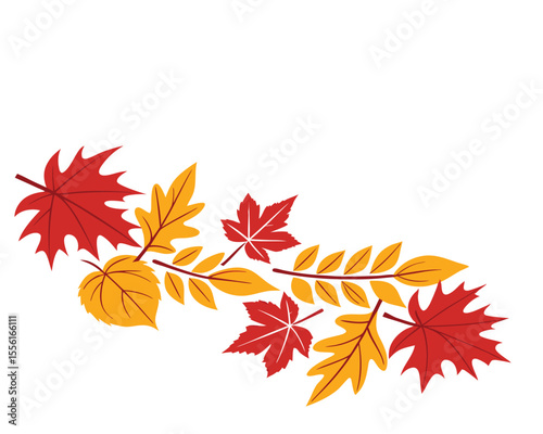 Autumn Leaves Arrangement in Red and Yellow on White Background