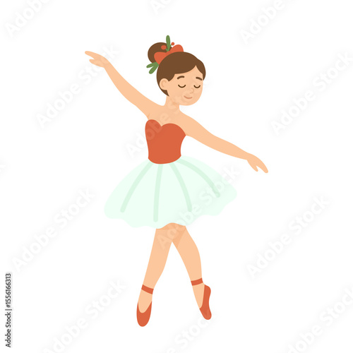 Christmas ballerina dances in holiday outfit with soft colors. This ballerina illustration shows classic charm and motion of a joyful ballerina scene.