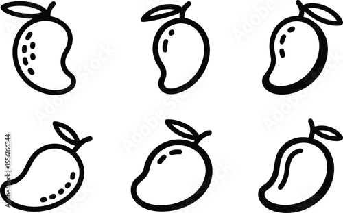 Minimalist mango outline collection black and white fruit icon set
