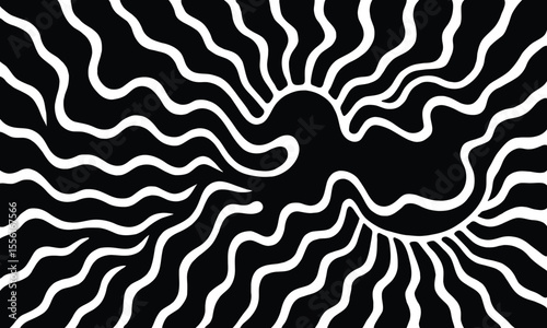 Radiating Psychedelic Wavy Lines in Black and White