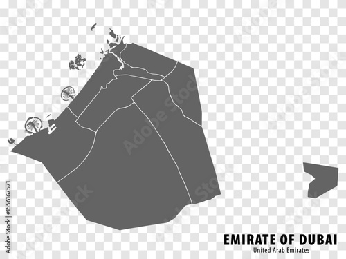 Blank map Emirate of Dubai of UAE. High quality map Emirate of Dubai with districts on transparent background for your web site design, logo, app, UI.  United Arab Emirates.  EPS10
