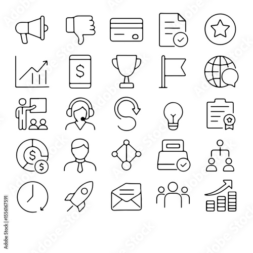 An assortment of illustrative business icons, offering a clean and universally accessible visual language suitable for business presentations.