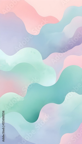 Pastel abstract mobile wallpaper with soft, dreamy colors like pink, lavender, mint green, and baby blue. Features watercolor texture, fluid shapes, smooth gradients, and minimalist 4K look.