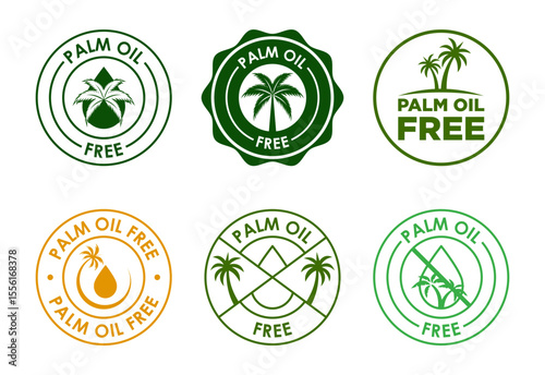 Palm oil free icons set design, healthy organic food, No palm oil badge sign