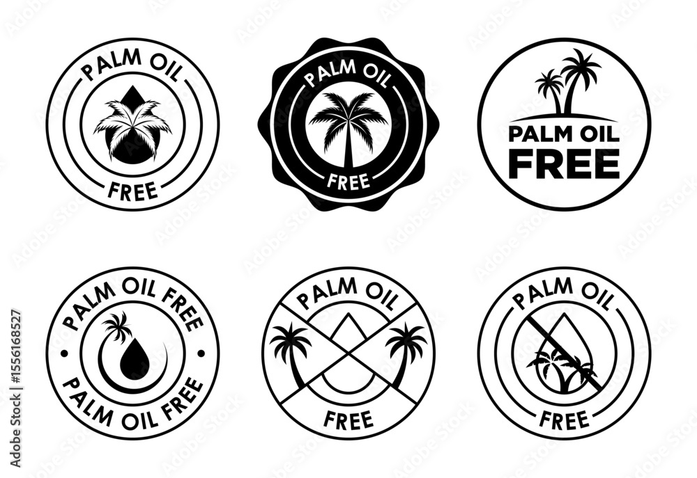 Obraz premium Palm oil free icons set design, healthy organic food, No palm oil badge sign black on white background