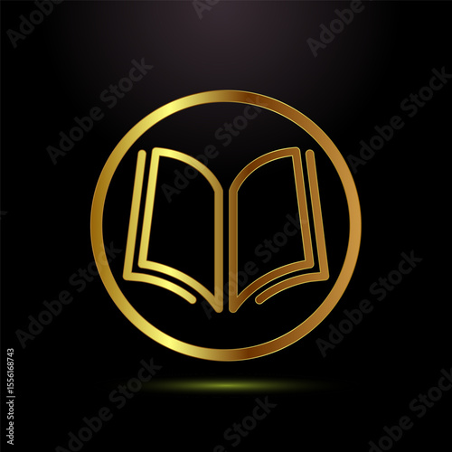 Book icon design illustration, Book sign symbol for apps and websites in gold color style