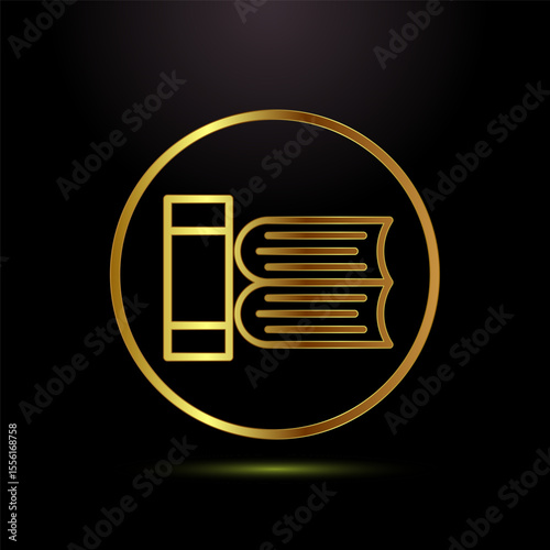 Book icon design illustration, Book sign symbol for apps and websites in gold color style