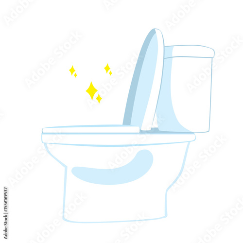 Vector illustration cartoon of a pristine white toilet bowl with sparkles, emphasizing hygiene and cleanliness in bathroom design