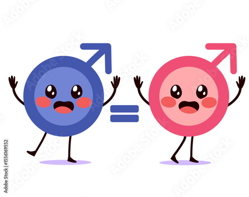 Vector illustration cartoon of gender symbols characters representing feminist movement and social equity for women’s rights