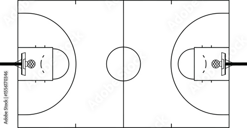 Top view detailed basketball court line art design illustration graphic
