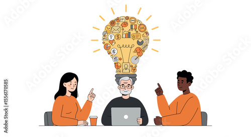 Team collaboration vector illustration: innovative business meeting concept in flat style
