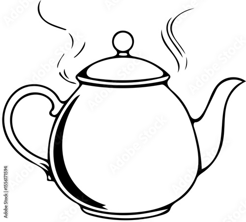 Tea Pot Vector Illustration – Black and White Line Art Design
