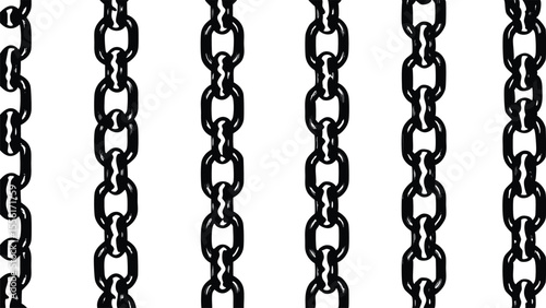 Black metal chain links pattern on white background with highlights vector