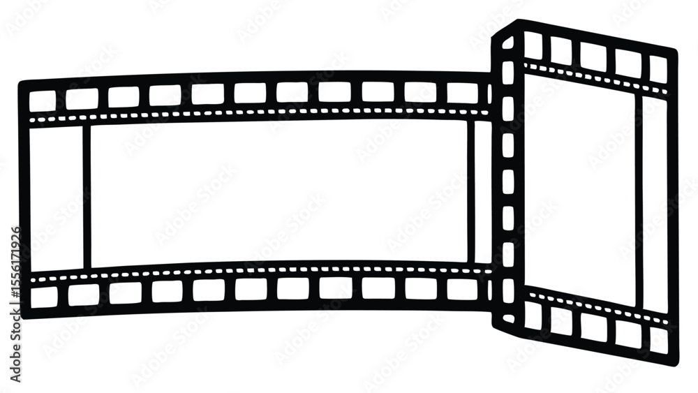 Fototapeta premium Black and white film strip with blank frames and perforations movie cinema