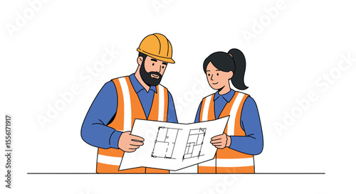 Engineering team collaboration vector illustration for construction design projects in flat style