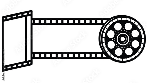 Black and white film reel with perforated edges and blank frame movie cinema