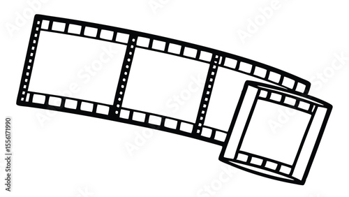 Black and white film strip with empty frames on white background movie cinema