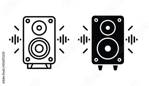 A minimalist icon design of a stereo speaker system consisting of two separate illustrations