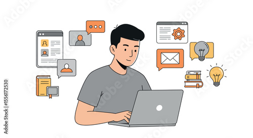 Remote work and online learning vector illustration: design for educational, professional, and digital content
