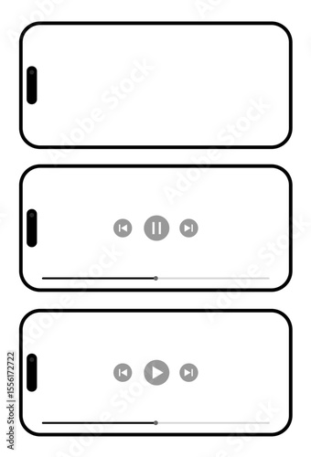 スマートフォン（モバイル端末）のUIを想定したミュージック・音声再生・動画再生インターフェースのシンプルなモックアップ3種」