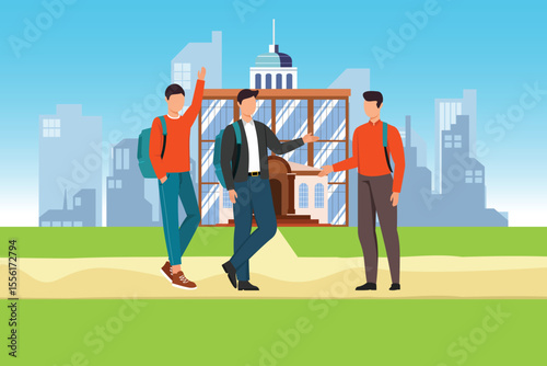 University student life Concept. Colored flat vector illustration isolated