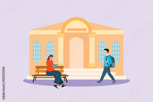 University student life Concept. Colored flat vector illustration isolated