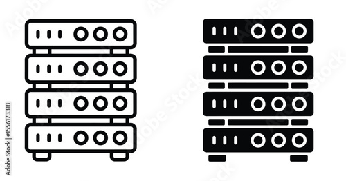 A minimalist icon design of stacked server units in two variations