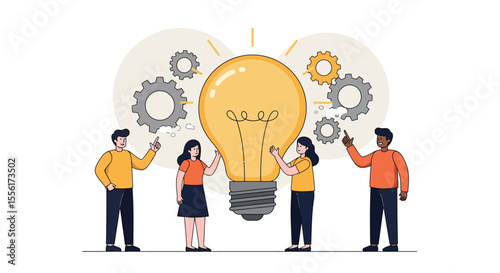 Teamwork and innovation vector illustration - flat style design for creativity and collaboration concepts