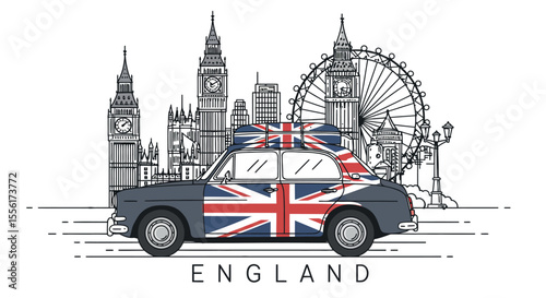 Vintage london travel vector illustration with landmarks for poster and print